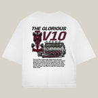 Glorious V10 Tee in white - REV10 oversized motorsport t-shirt