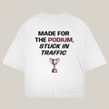 Podium Tee in white, alternate view - REV10 oversized motorsport t-shirt