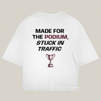 Podium Tee in white, alternate view - REV10 oversized motorsport t-shirt
