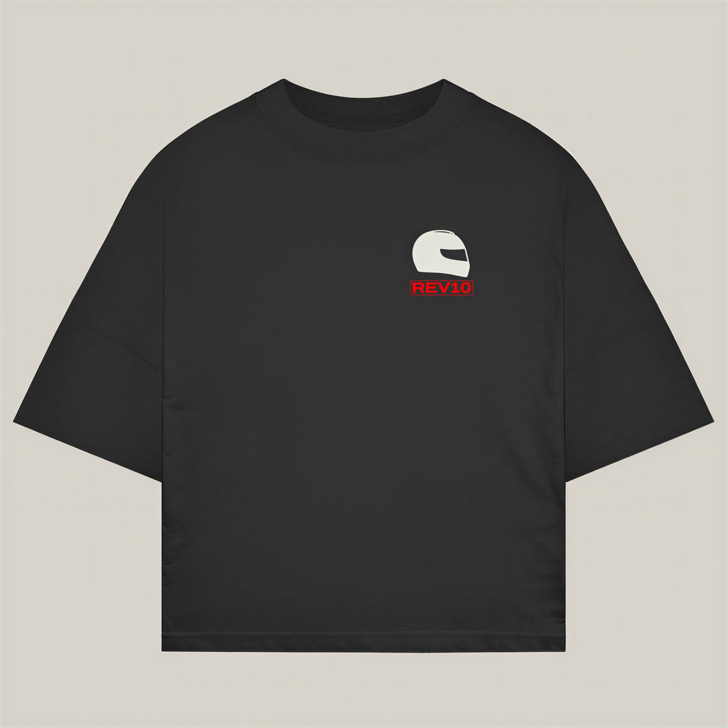 Helmet Tee in black, alternate view - REV10 oversized motorsport t-shirt