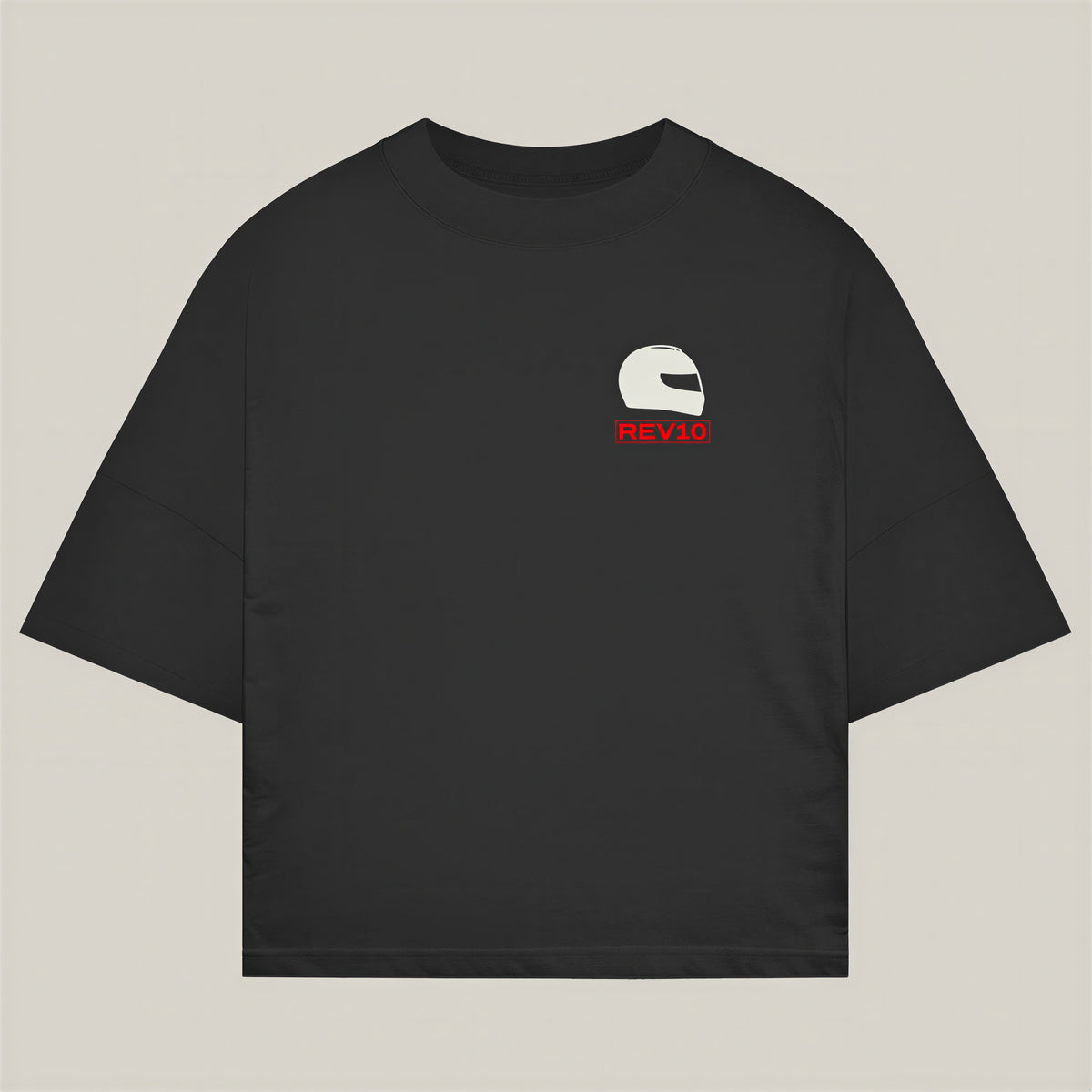 Helmet Tee in black, alternate view - REV10 oversized motorsport t-shirt