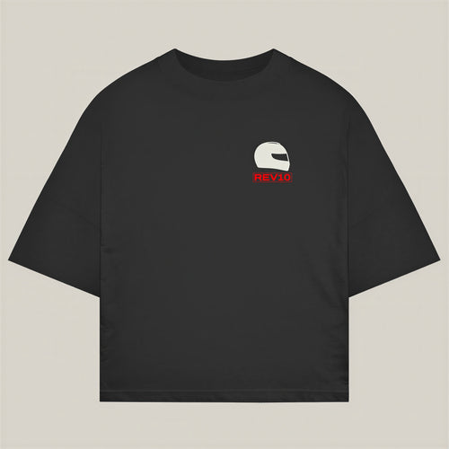 Helmet Tee in black, alternate view - REV10 oversized motorsport t-shirt