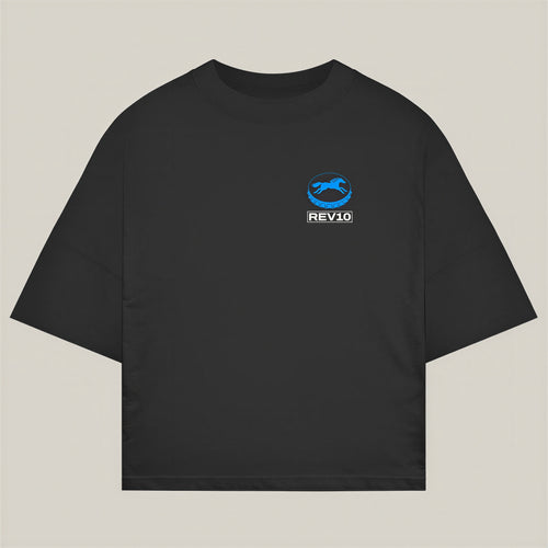 Horsepower Tee in black, alternate view - REV10 oversized motorsport t-shirt